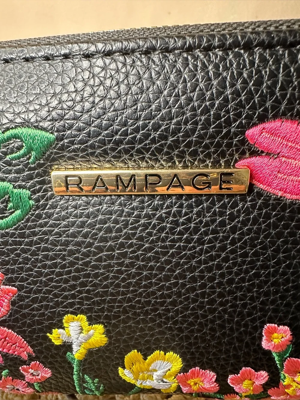 Rampage Black Floral Embroidered Zip-Around Long Wallet